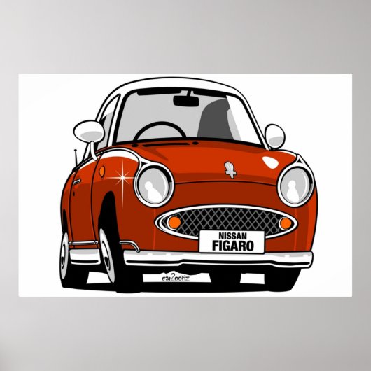 Karicatuur van Nissan Figaro rood Poster (Voorkant)