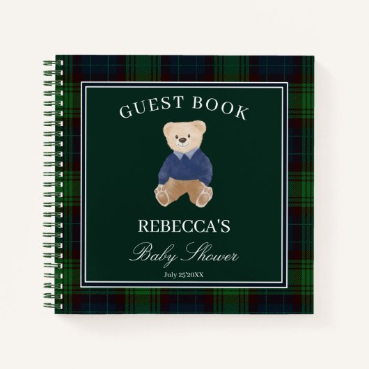 Karig wachten groen plaid baby shower gastenboek notitieboek (Voorkant)