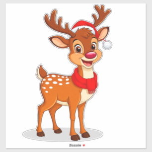 Karikaturale rendier met kerstmuts en sjaal sticker