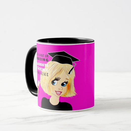 Karikatuur AFSTUDEREN Gift Vrouw Blond Bob Haar Mok (Voorkant links)