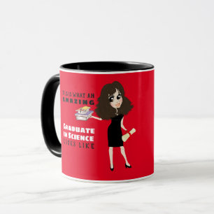 Karikatuur AFSTUDEREN Gift Vrouw Brunette Custom Mok