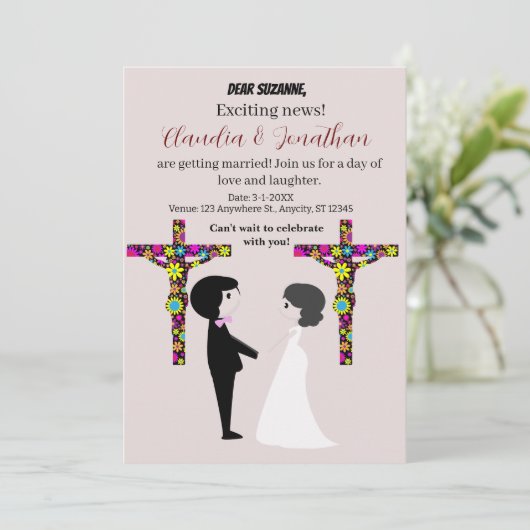 Karikatuur bruiloft uitnodiging (Staand voorkant)
