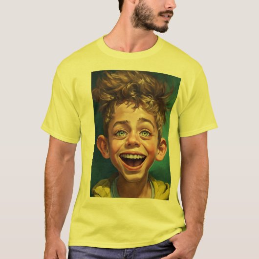 Karikatuur Crazy Young Boy ontwerp T-shirt (Voorkant)