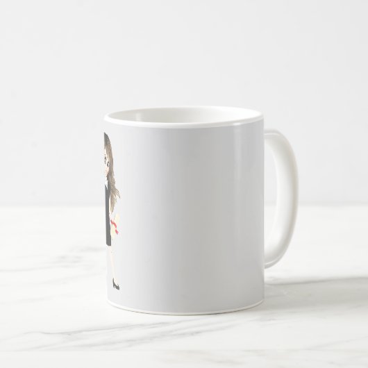 Karikatuur GRADUATE Cadeau  Vrouwelijke Bruine Har Koffiemok (Voorkant rechts)