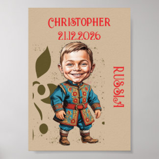 Karikatuur Jongen verkleed in Vintage Russisch Poster