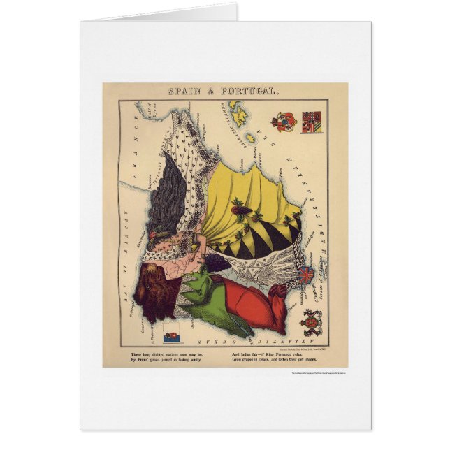 Karikatuur kaart 1868 voor Spanje en Portugal (Voorkant)