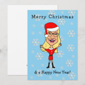 Karikatuur Santa Meisje Blond Gelukkig Kerstmis Feestdagenkaart (Voorkant / Achterkant)