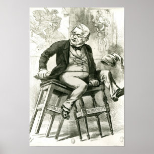 Karikatuur van Adolphe Thiers tussen twee Poster