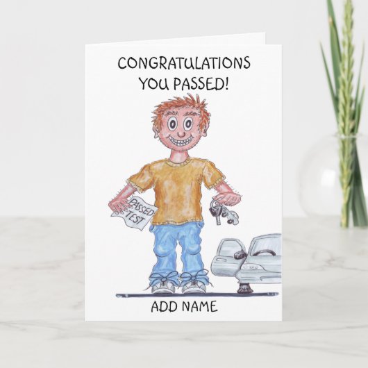 Karikatuur van een gelukkige man die zojuist het r kaart (Voorkant)