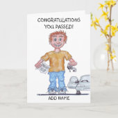 Karikatuur van een gelukkige man die zojuist het r kaart (Gele Bloem)