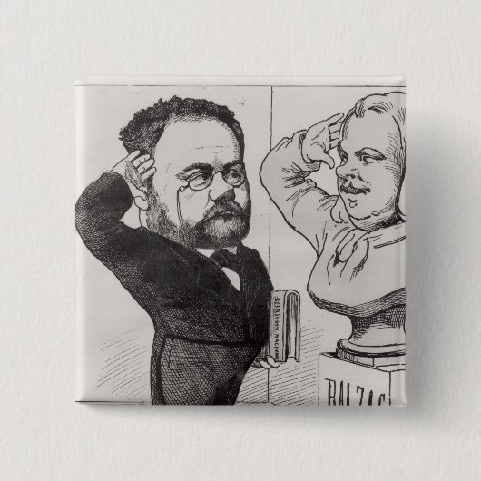 Karikatuur van Emile Zola Vierkante Button 5,1 Cm (Voorkant)
