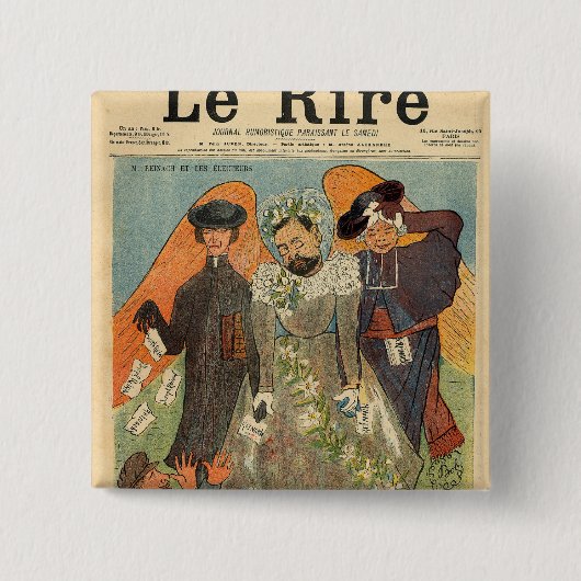 Karikatuur van Joseph Reinach Vierkante Button 5,1 Cm (Voorkant)