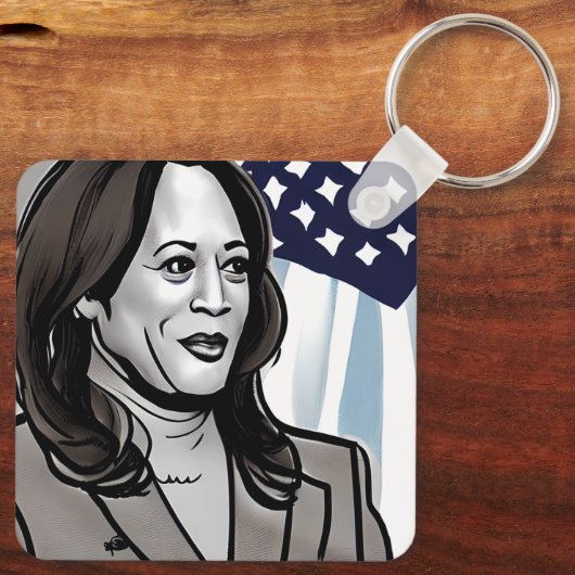 Karikatuur van Kamala Harris Sleutelhanger (Achterkant)