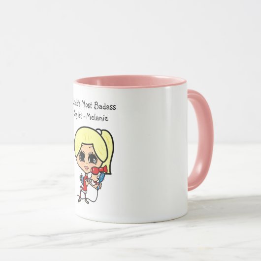 Karikatuur van kapster blond haar MOK Gepersonalis (Voorkant rechts)