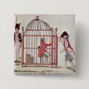 Karikatuur van Louis XVI in een kooi Vierkante Button 5,1 Cm