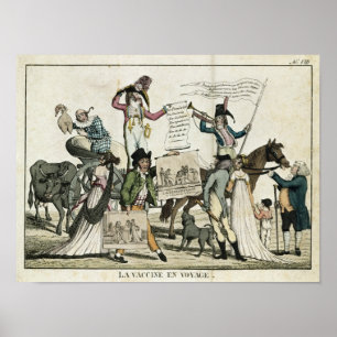 Karikatuur van quack dokters die vaccins aanbieden poster