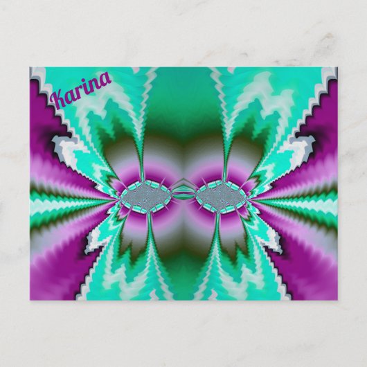 KARINA ~ 3D Fractal Design Pattern ~ Green Paars Briefkaart (Voorkant)