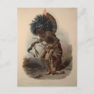 Karl Bodmer-Minatarre Warrior in Dog Dance Costume Briefkaart