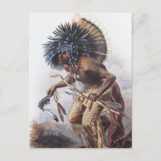 Karl Bodmer - Moennitarri Warrior die Dog Dance do Briefkaart (Voorkant)