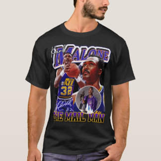Karl Malone De Mail Man Basketbal Legend Signatu T-shirt
