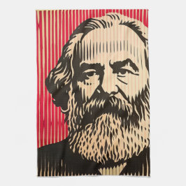 Karl Marx in BAUHAUS optische illusie stijl Theedoek