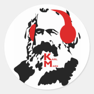 KARL MARX MET HOOFDTELEFOONS RONDE STICKER