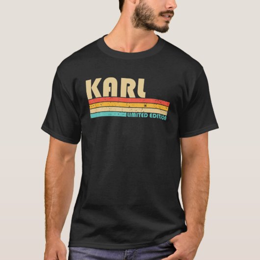 KARL Name Personalized Retro 80S 90S geboorte T-shirt (Voorkant)