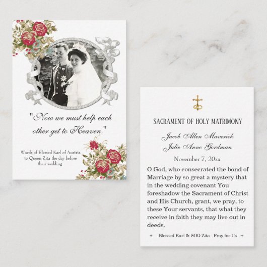 Karl & Zita Katholieke Trouwgebed Kaart Plaatskaartje (Voorkant / Achterkant)