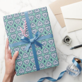 ‘Karlek’ Heartt  gift wrapping Paper (navy, teal) Cadeaupapier