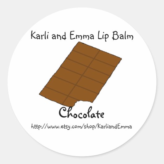 Karli en Emma Chocolade Lipbalm Ronde Sticker (Voorkant)