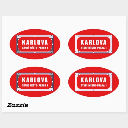 Karlova, Praag, Tsjechische straatnaam Ovale Sticker (Vel)