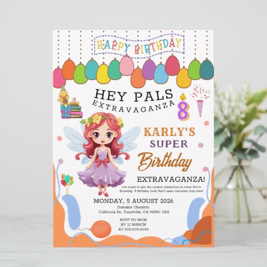 Karly's Fairy Prinses 8e Verjaardag Uitnodiging (Staand voorkant)