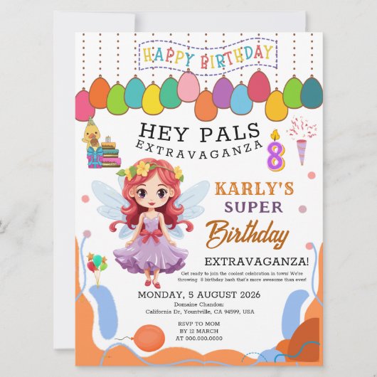 Karly's Fairy Prinses 8e Verjaardag Uitnodiging (Voorkant)