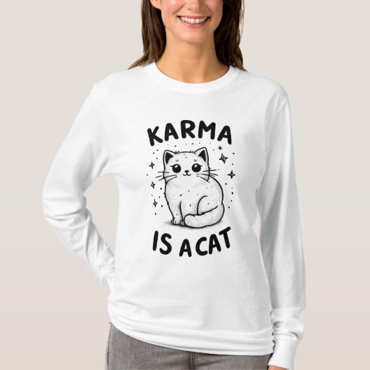 Karma is een Cat Art T-shirt met lange mouwen (Voorkant)