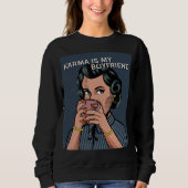 KARMA & KOFFIE RETRO VROUW GRAPPIG T-SHIRT (Voorkant)