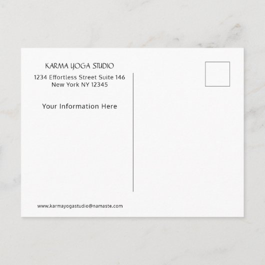 Karma Yoga Open House Uitnodiging Briefkaart (Achterkant)