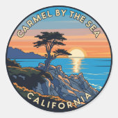 Karmel-bij-het-zee eenzame cipres ronde sticker (Voorkant)