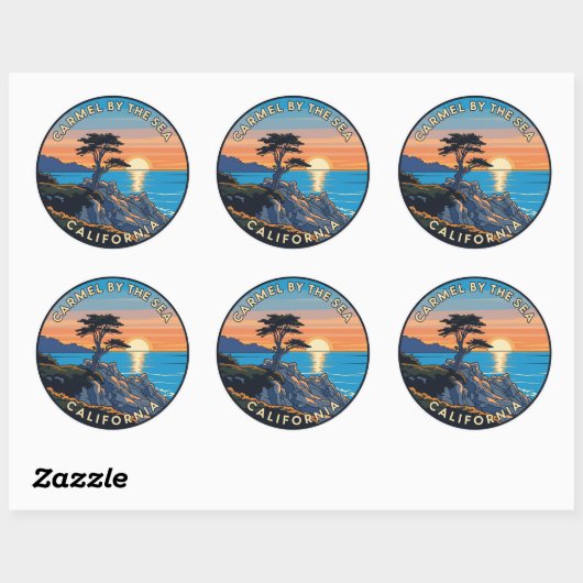 Karmel-bij-het-zee eenzame cipres ronde sticker (Vel)