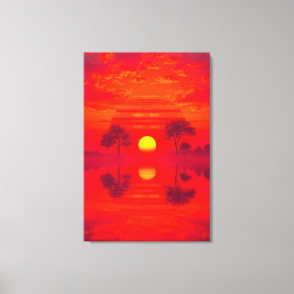 Karmesinrote Spiegelung - Sonnenuntergang über See Canvas Afdruk
