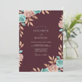 Karmozijn Aqua Ranunculus Eucalyptus Bruiloft Kaart (Staand voorkant)