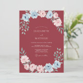 Karmozijn Azuur Ranunculus Eucalyptus Bruiloft Kaart (Staand voorkant)