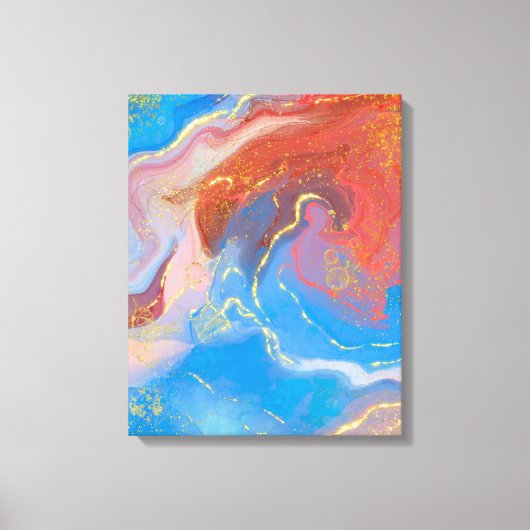 Karmozijn, Blush, Blauwe en Gouden Marmer Alcohol Canvas Afdruk (Voorkant)