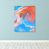 Karmozijn, Blush, Blauwe en Gouden Marmer Alcohol  Canvas Afdruk (Insitu (Houten vloer))