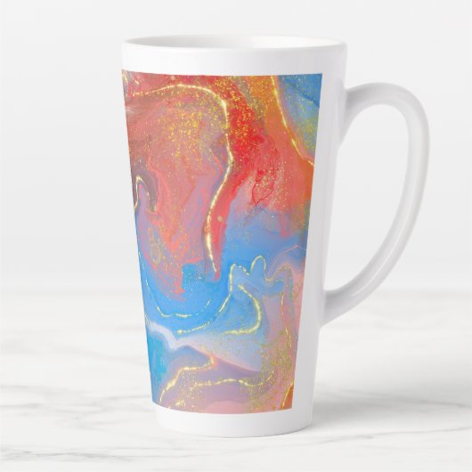 Karmozijn, Blush, Blauwe en Gouden Marmeren Alcoho Latte Mok (Rechts)