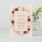 Karmozijn Crème Ranunculus Eucalyptus Bruiloft Kaart (Staand voorkant)