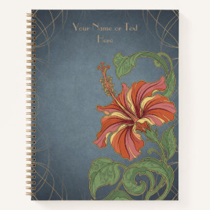 Karmozijn Elegantie: Chinese Hibiscus Art Nouveau Notitieboek