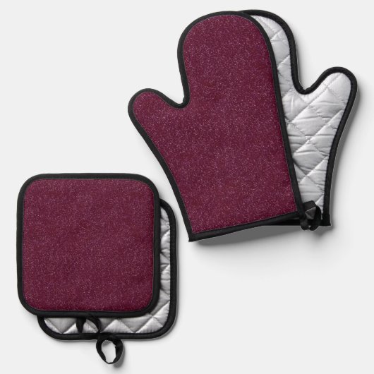 Karmozijn glitter ovenwant & pannenlap set (Voorkant / Achterkant)