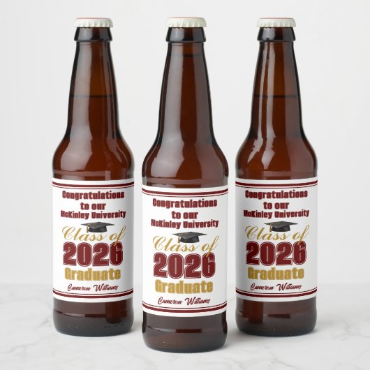 Karmozijn Goud Klas van 2026 Aangepaste Afstudeerf Bier Etiket (Flessen)