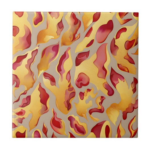 Karmozijn Gouden Abstracte Vloeibare Marmer Tegeltje (Voorkant)