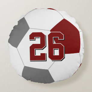 karmozijn grijs of ELKE teamkleuren kinder voetbal Rond Kussen